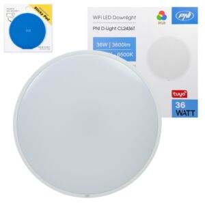 Plafoniera a LED Wi-Fi PNI D-Light CL2436T, RGBW, 36W, dimmerabile con bandierina adesiva inclusa.