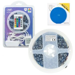 Pacchetto Strisce LED PNI 5050RGB 300 LED, RGB, Dimmable, Luci, 5 metri, IP20 e Sticky Pad Blue inclusi