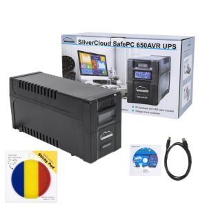 Pacchetto UPS SilverCloud SafePC 650AVR Potenza 360W e flag del sticky pad inclusi