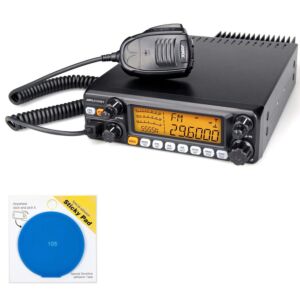 Kit per stazione radio amatoriale PNI Jopix AT-5555N II, con ricetrasmettitori AM, FM, SSB e blocchetto di adesivi blu inclusi.