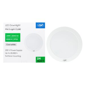 Plafoniera LED PNI D-Light CL240 24W, rotonda 29 cm, 6500K, alimentazione 230V, 2640 lm, bianca