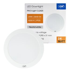 Plafoniera LED PNI D-Light CL2425 24W, rotonda, 4200K, alimentazione 230V, 2640 lm, bianco neutro, diametro 29 cm