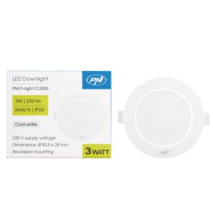 Faretto LED PNI D-Light CL2503 3W, incasso, rotondo, 90,5*28mm, 6400K, alimentazione 230V, 330 lm, bianco