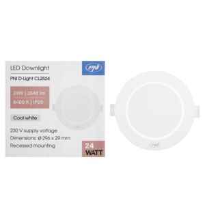 Faretto LED PNI D-Light CL2524 24W, incasso, rotondo, 296*29,1mm, 6400K, alimentazione 230V, 2640 lm, bianco