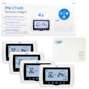 Termostato intelligente wireless PNI CT440, con WiFi, controllo a 4 zone tramite Internet, per sistemi di riscaldamento, pompe, riscaldatori elettrici