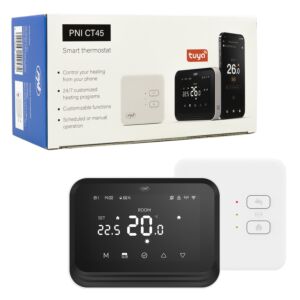 Termostato intelligente PNI CT45 wireless, con WiFi, controllo Internet, per impianti di riscaldamento, APP TuyaSmart