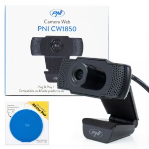 Pacchetto webcam PNI CW1850 Full HD 1080P 2MP, USB, clip e sticky Pad Blue inclusi