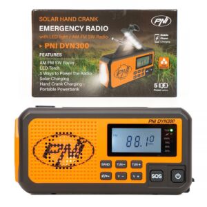 Radio portatile PNI DYN300, con dinamo, carica solare, torcia elettrica, powerbank 4000 mAh, SOS, arancione