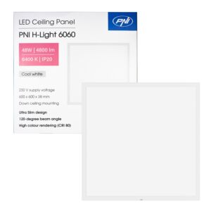 PNI H-Light 6060 48W Pannello LED, 600x600mm, 4800lm, 6400K, interno, incasso