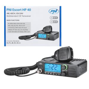 Stazione radio CB PNI Escort HP 40 multistandard, 4 W, AM, FM, 12 V, ASQ, guadagno RF 12-24 V