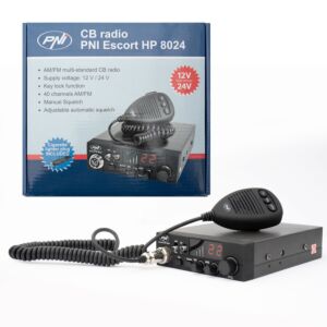 Stazione radio CB PNI HP 8024 scorta con ASQ regolabile e alimentazione 12V-24V