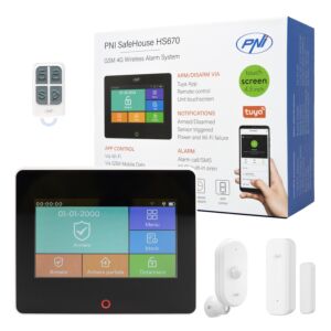 Sistema di allarme wireless PNI SafeHouse HS670 WiFi GSM 4G, schermo touchscreen a colori, 99 zone wireless, supporta 5 numeri di telefono.