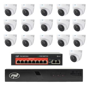 Pacchetto videosorveglianza con 16 telecamere, interruttore e cavi
