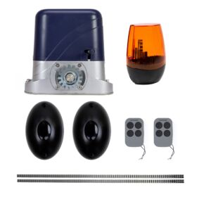 Il kit di automazione per cancelli PNI AP800D include motore a cremagliera da 4 m, fotocellule, telecomando, lampada, 230 V sviluppa 1100 N e 8