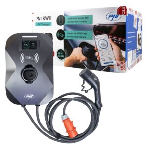 Stazione di ricarica PNI KW11, 16A, 11KW, per auto elettriche, 85V - 415V, trifase, cavo tipo 2 e connettore a 7 poli