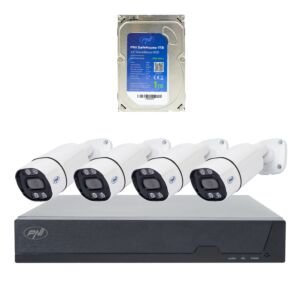 Kit di videosorveglianza PNI House IPMAX POE 8, composto da NVR con 4 telecamere e HDD PNI SafeHouse da 1 TB.