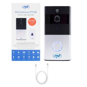 Pacchetto videocitofono intelligente PNI SafeHome PT710B con WiFi HD, P2P e cavo da USB 2.0 a Micro USB da 1 m