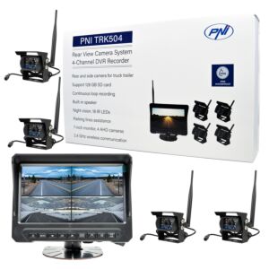 Kit di videosorveglianza wireless PNI TRK504 per DVR camion con monitor LCD e 4 telecamere