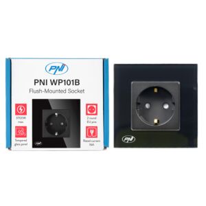 Presa da incasso semplice PNI WP101B, con cornice in vetro, 16A, 3700W, 230V, nero