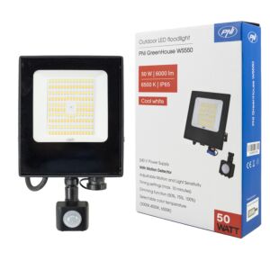 Riflettore LED PNI GreenHouse WS550 50W con sensore di movimento, impostazione della sensibilità, durata dell'illuminazione, 3000K - 6500K, funzione