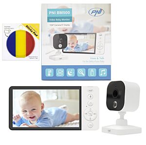 Pacchetto video Baby Monitor PNI BM500 Schermo wireless da 5 pollici 2.4GHz e bandiera per sticky pad