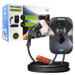 Stazione di ricarica PNI KW22, 32A, 22KW, per auto elettriche, 85V - 415V, trifase, cavo tipo 2 e connettore a 7 poli