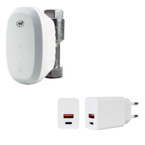 Pacchetto comprendente la valvola dell'acqua intelligente PNI SV180 PRO e l'alimentatore PNI CHG300.