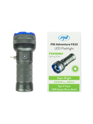 Torcia elettrica PNI Adventure F820 200 W, 3 livelli di illuminazione più Turbo, 20.000 lumen, fino a 350 m, batteria da 2600 mAh, I