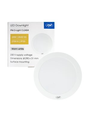 Plafoniera LED PNI D-Light CL2424 24W, rotonda, 2700K, alimentazione 230V, 2640 lm, bianco caldo, diametro 29 cm