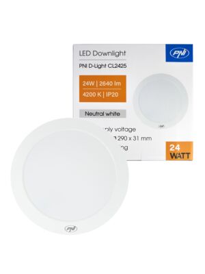 Plafoniera LED PNI D-Light CL2425 24W, rotonda, 4200K, alimentazione 230V, 2640 lm, bianco neutro, diametro 29 cm