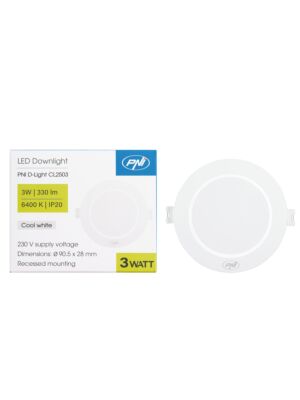 Faretto LED PNI D-Light CL2503 3W, incasso, rotondo, 90,5*28mm, 6400K, alimentazione 230V, 330 lm, bianco