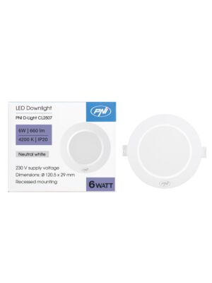 Faretto LED PNI D-Light CL2507 6W, da incasso, rotondo, 120,5*28,4mm, 4200K, alimentazione 230V, 660 lm, bianco