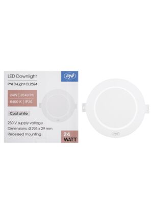 Faretto LED PNI D-Light CL2524 24W, incasso, rotondo, 296*29,1mm, 6400K, alimentazione 230V, 2640 lm, bianco