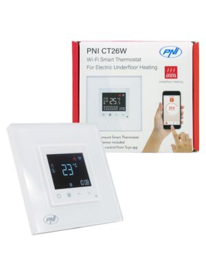 Termostato intelligente WiFi PNI CT26W per riscaldamento elettrico a pavimento o gruppo di pompaggio, sensore a pavimento incluso, 10 A, m
