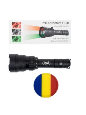 Pacchetto torcia LED PNI Adventure F300 in 3 colori: bianco, rosso, verde, max. 10W, IPX6 + bandiera Sticky Pad