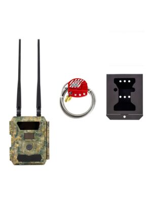 Kit fotocamera da caccia PNI Hunting 400C PRO da 24 MP, comprensivo di custodia e copertura di sicurezza.