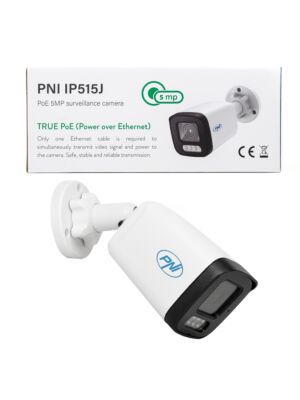 Telecamera per videosorveglianza PNI IP515J POE, bullet 5MP, 2,8mm, per esterno, bianca