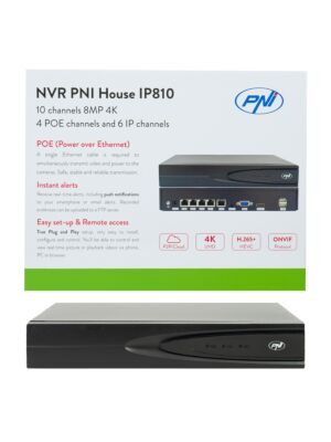 NVR PNI House IP810 con 10 canali 4K, 4 canali POE e 6 canali IP