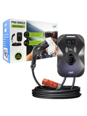 Stazione di ricarica PNI KW22, 32A, 22KW, per auto elettriche, 85V - 415V, trifase, cavo tipo 2 e connettore a 7 poli