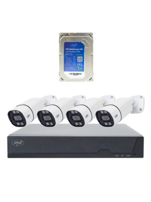 Kit di videosorveglianza PNI House IPMAX POE 8, composto da NVR con 4 telecamere e HDD PNI SafeHouse da 1 TB.