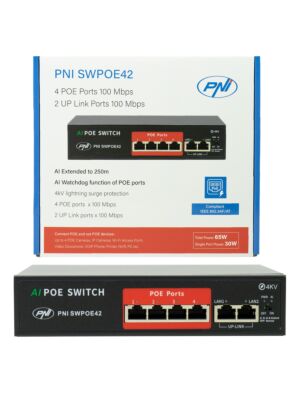 Switch POE PNI SWPOE42 con 4 porte POE e 2 porte da 100 Mbps