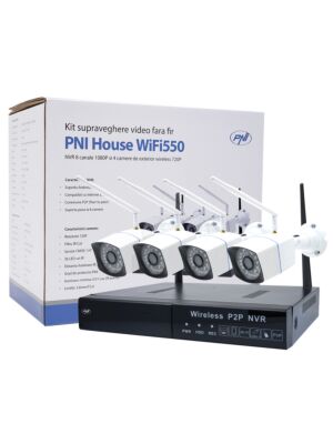 Kit di videosorveglianza PNI House WiFi550 NVR e 4 telecamere wireless, 1.0MP