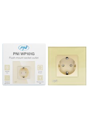 Presa da incasso semplice PNI WP101G con cornice in vetro, colore oro dorato, 16A 3000W
