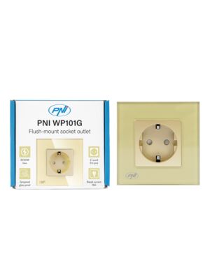 Presa da incasso semplice PNI WP101G con cornice in vetro, colore oro dorato, 16A 3000W