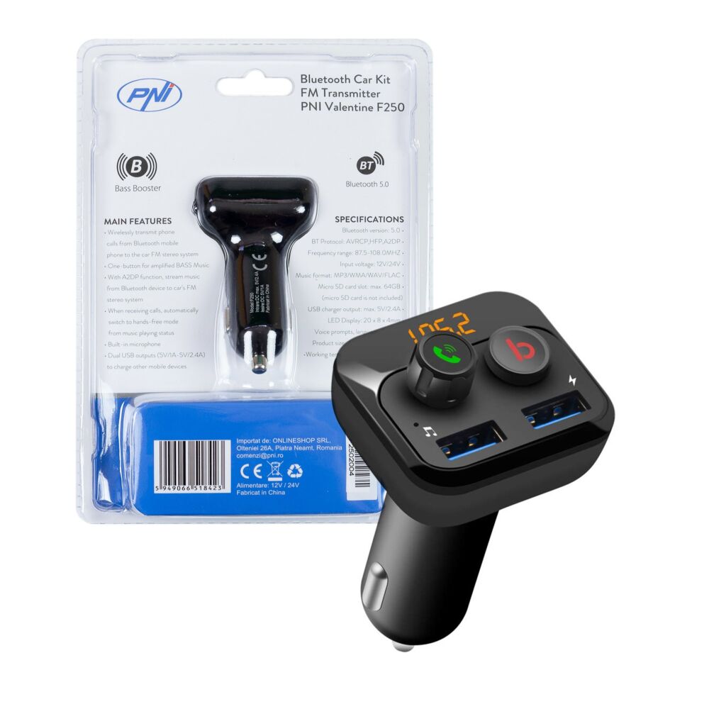 Trasmettitore FM Bluetooth PNI Valentine F250 | Con Doppia USB, Lettore MP3, MicroSD E Bass Boost Per Auto - Foto 7