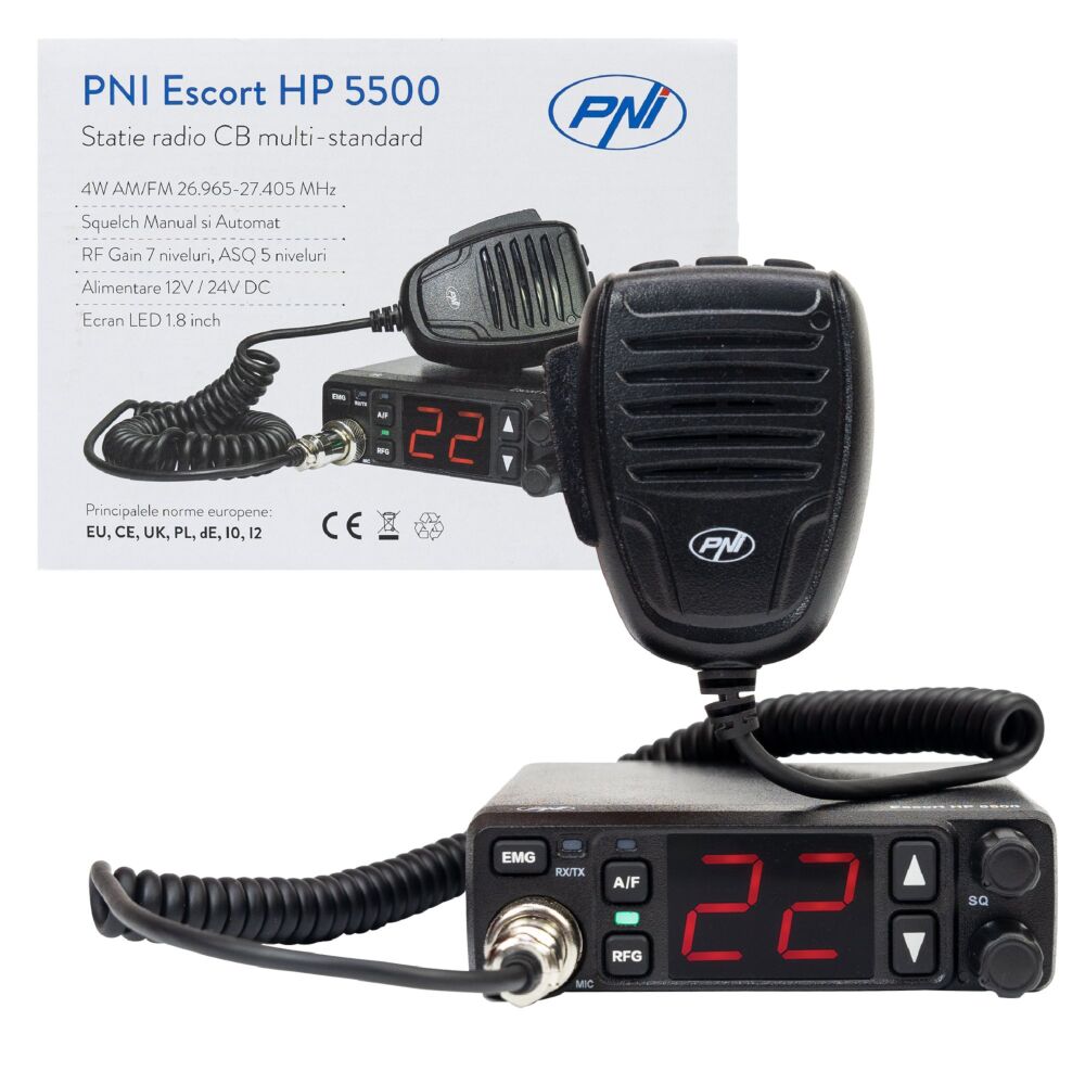 PNI Escort HP 7120 CB Radio Kit – 40 Channels, 4W, ASQ RF Gain, With Aerial & Extras